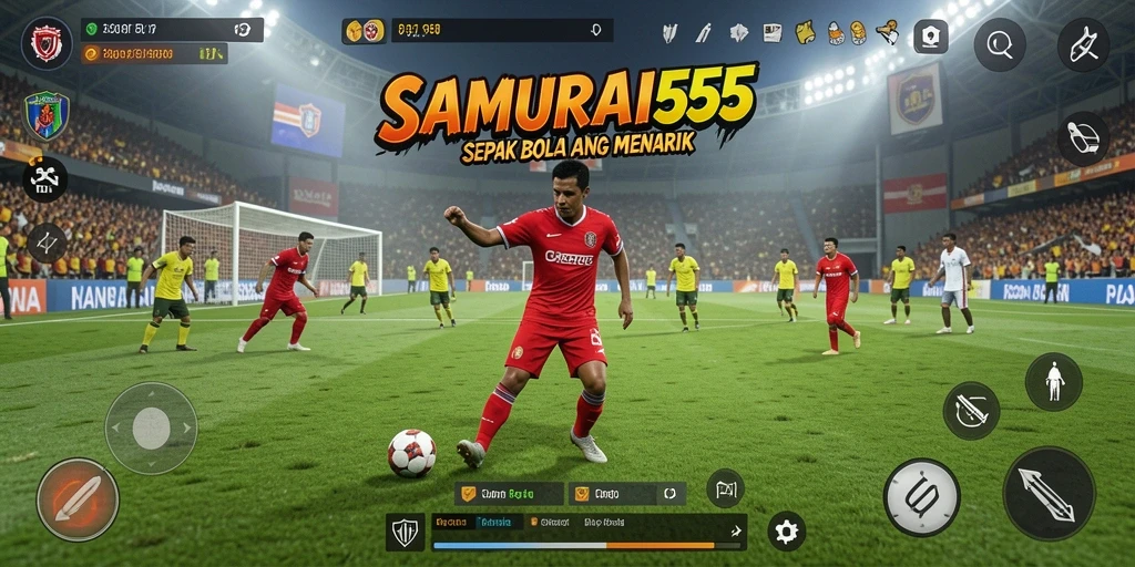 Screenshot gameplay SAMURAI555 yang menakjubkan saat pertandingan sepak bola.